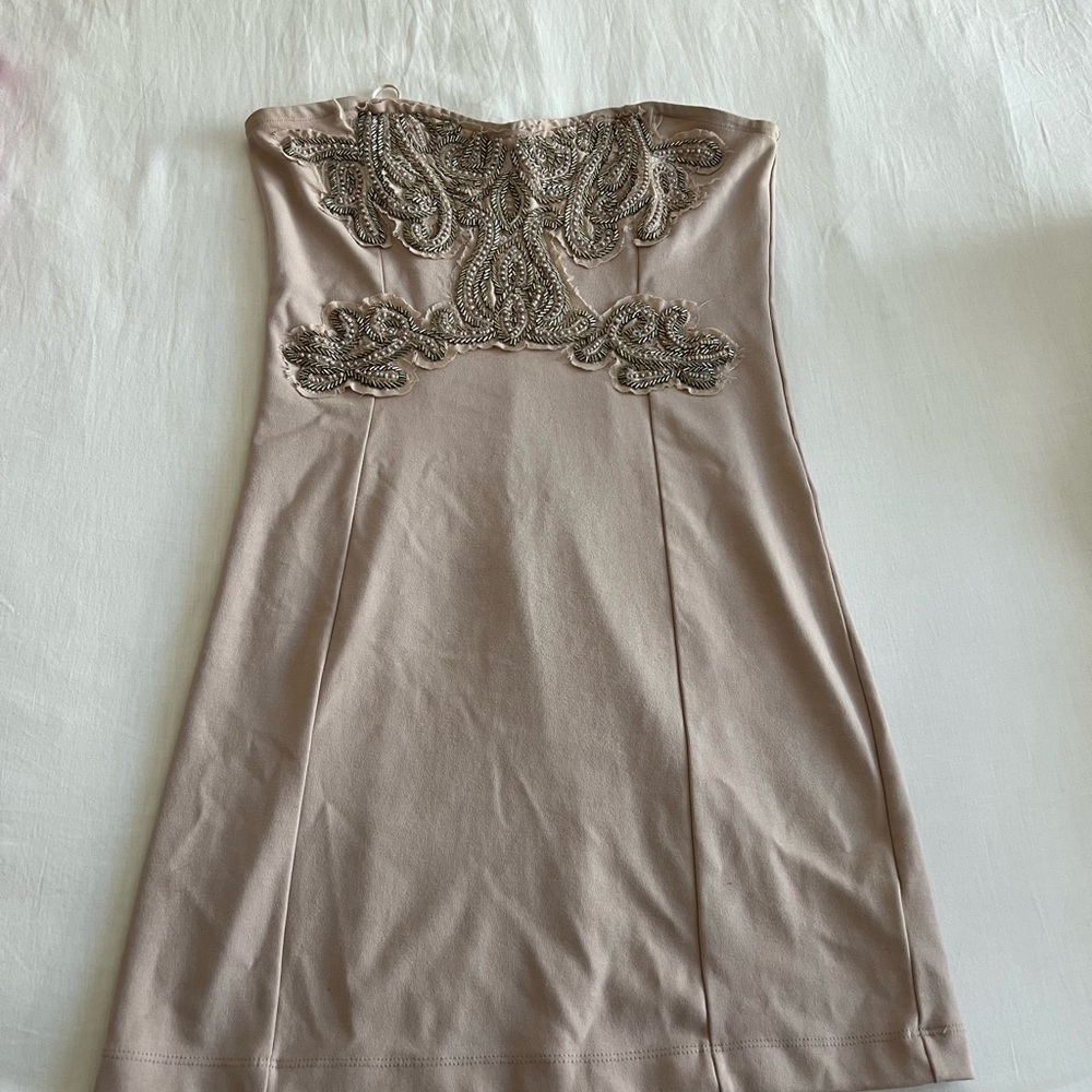 Free People Embellished Brown Strapless Cocktail Dress